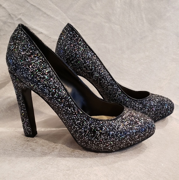 Guess Shoes - Sz 8 1/2 Guess Black Glitter Pumps High Heels